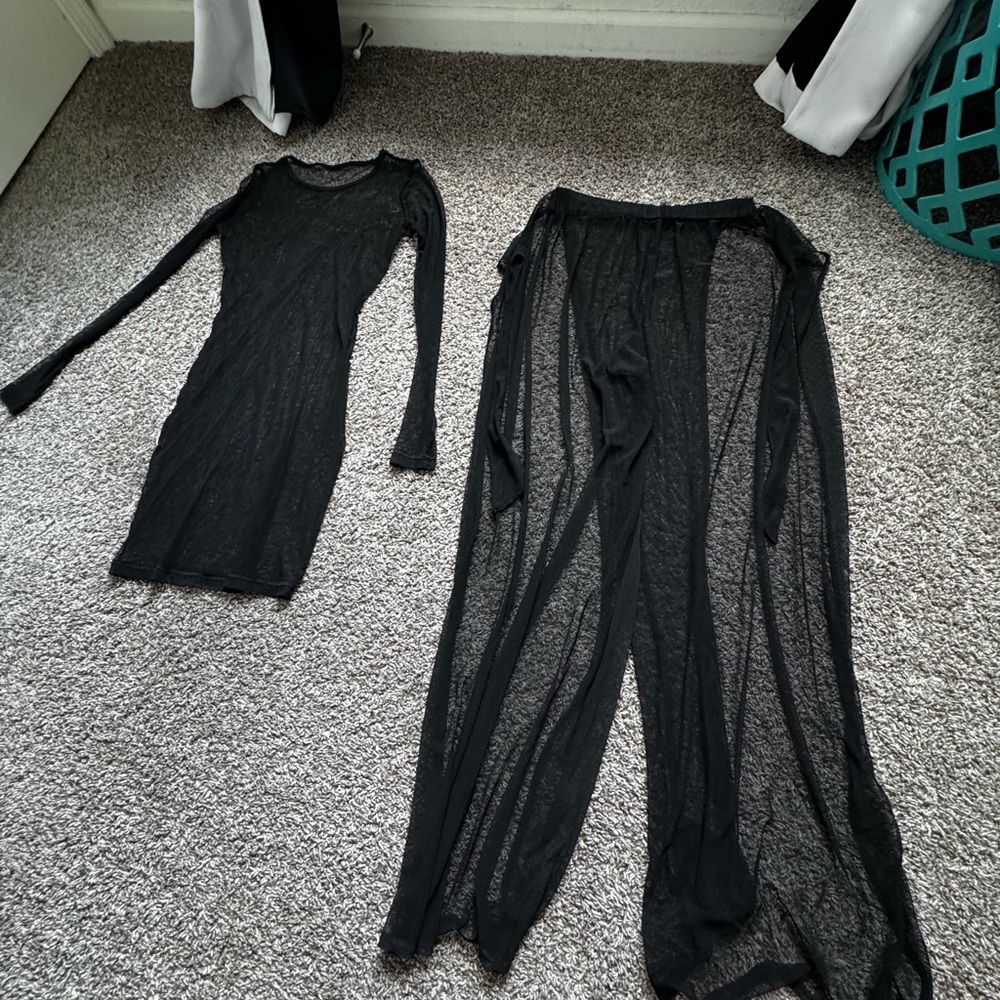 Black Sheer Dress and Pants Set